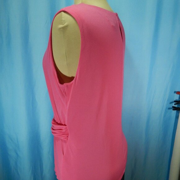 Calvin Klein Sleeveless Top Hot Pink Ruched Waist Blouse Sz Large NWOT - Picture 3 of 11